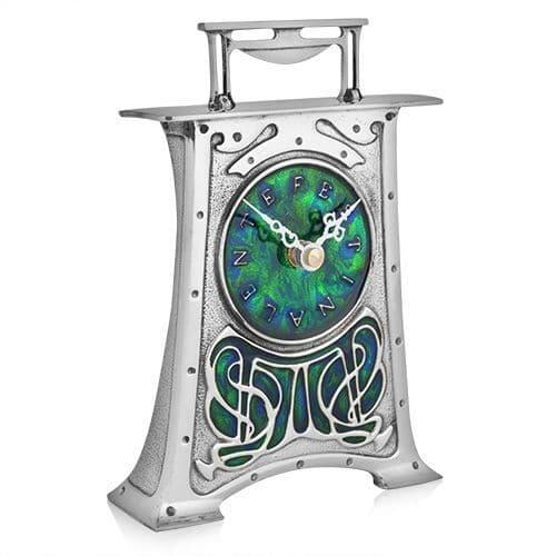 Artisan-made Archibald Knox Clock 45 in British pewter with intricate Arts and Crafts design