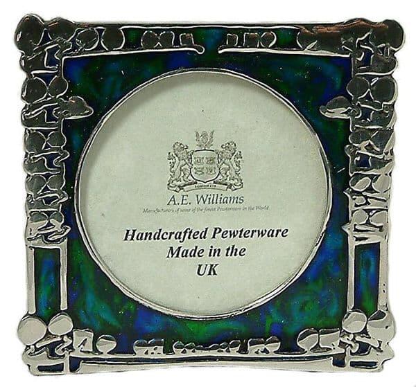 Archibald Knox 4-inch photo frame featuring blue enamel and Celtic design in Art Nouveau style