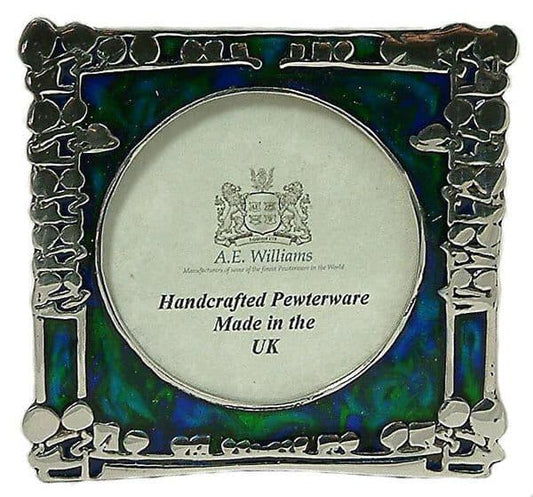 Archibald Knox 4-inch photo frame featuring blue enamel and Celtic design in Art Nouveau style