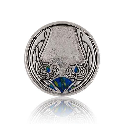Archibald Knox purse mirror in British pewter with Celtic design, perfect for affordable gifts.