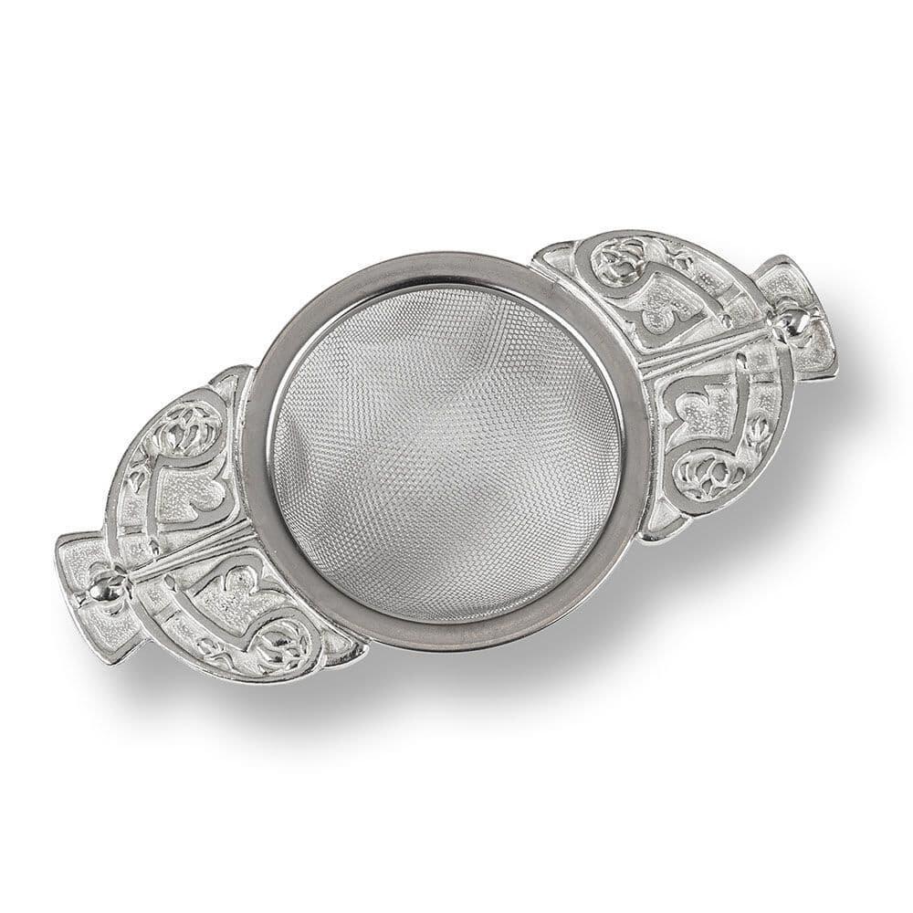 Art Nouveau tea strainer in British pewter with elegant design, perfect for stylish drinkware and gifts.