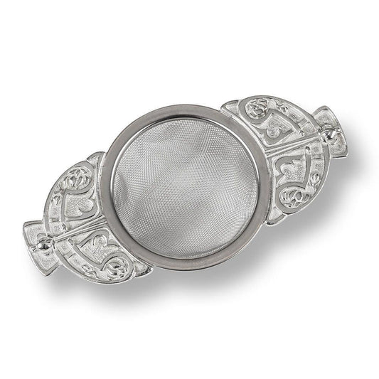 Art Nouveau tea strainer in British pewter with elegant design, perfect for stylish drinkware and gifts.