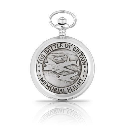 Silver quartz pocket watch with aviation design, chain included, by My Store, commemorating the Battle of Britain