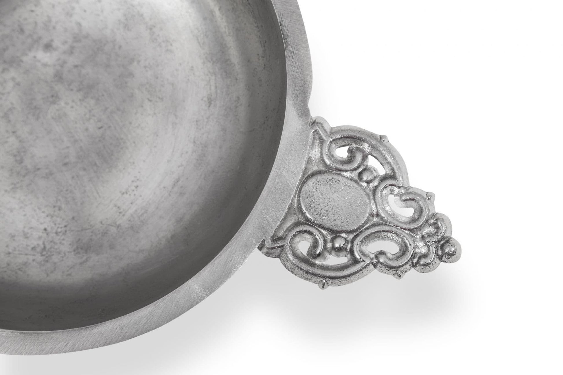 Artisan Bavarian porringer in British pewter with intricate design, perfect for collectors