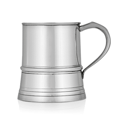 Handcrafted pewter tankard with beaded design, available in 1 pint and 1/2 pint sizes by My Store