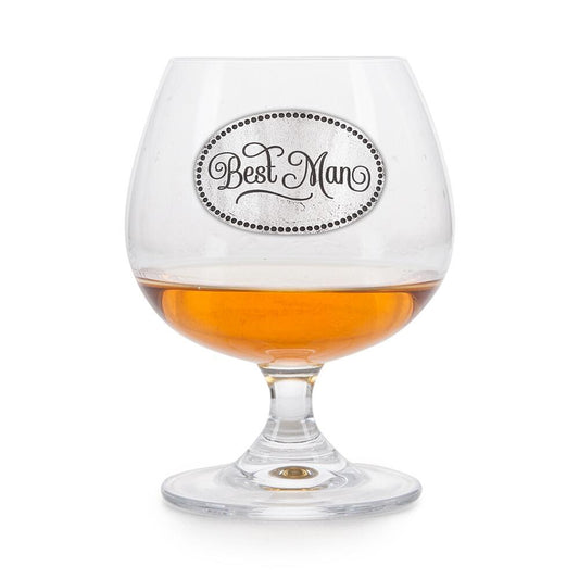 Brandy Glass with a Pewter badge that says "Best Man" on the front