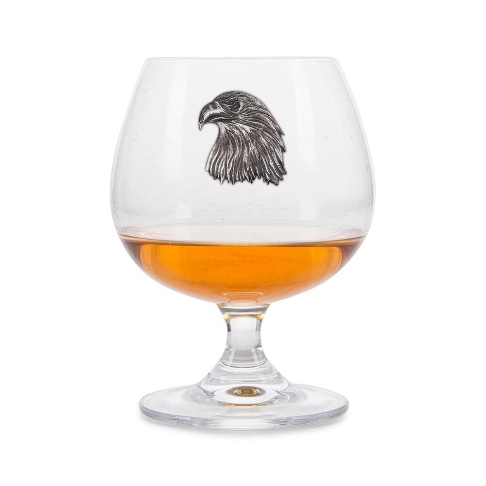 Brandy Glass with a Pewter badge on the front