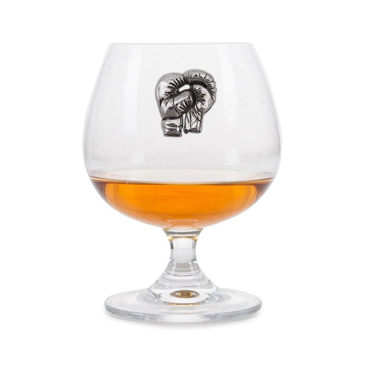 Brandy Glass with a Pewter badge on the front