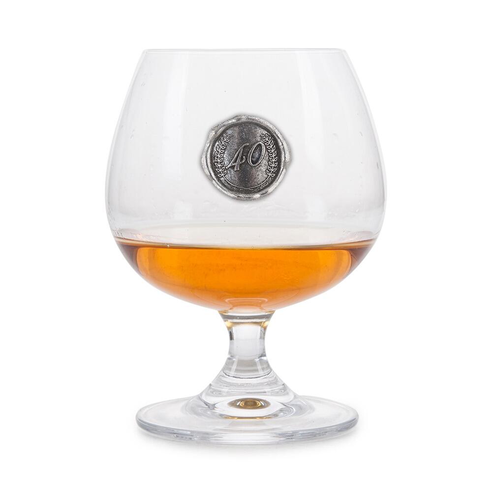 Brandy Glass with a Pewter 40 Monogram badge on the front