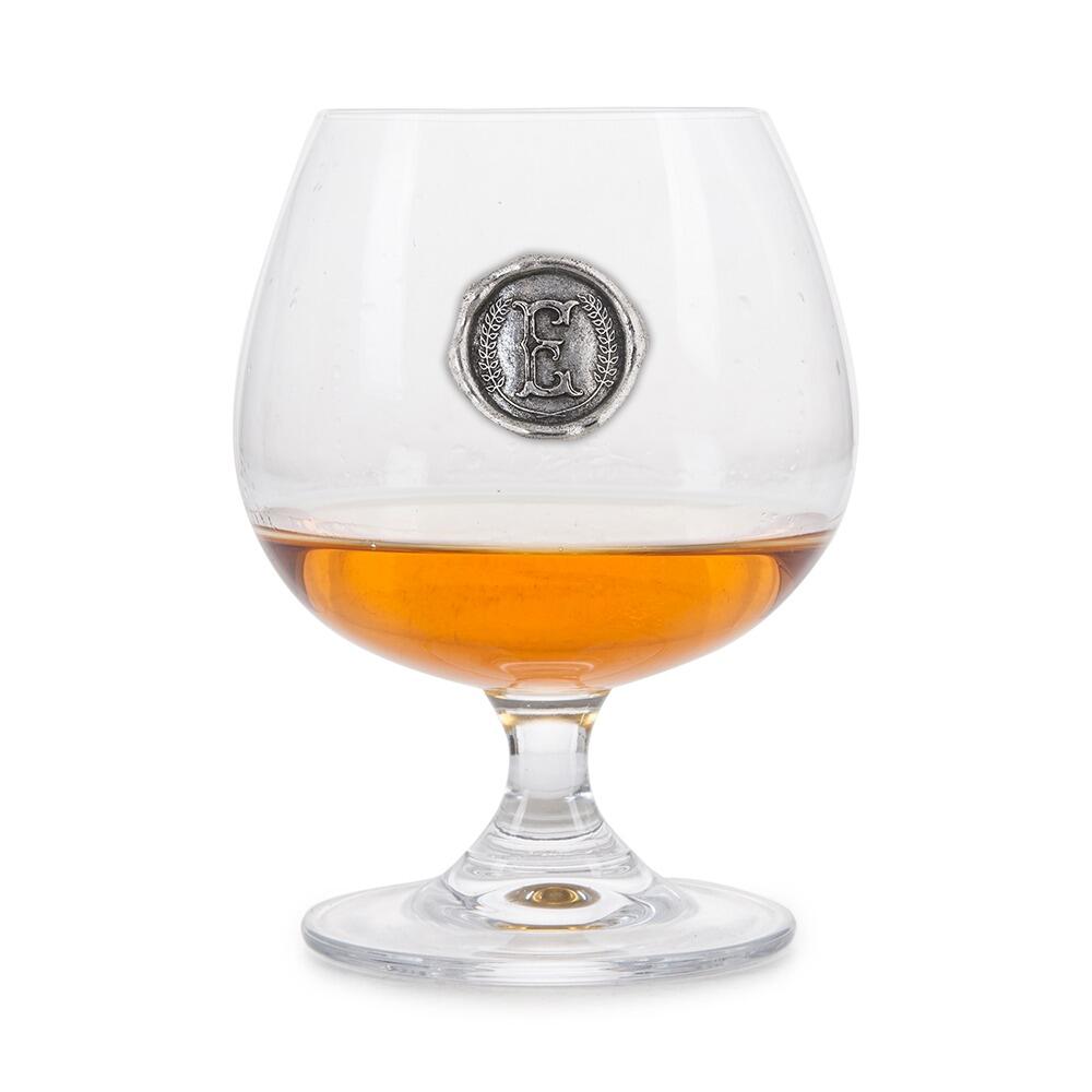 Brandy Glass with a Pewter E Monogram badge on the front