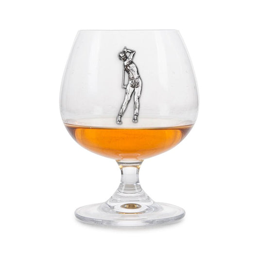 Brandy Glass with a Pewter badge on the front