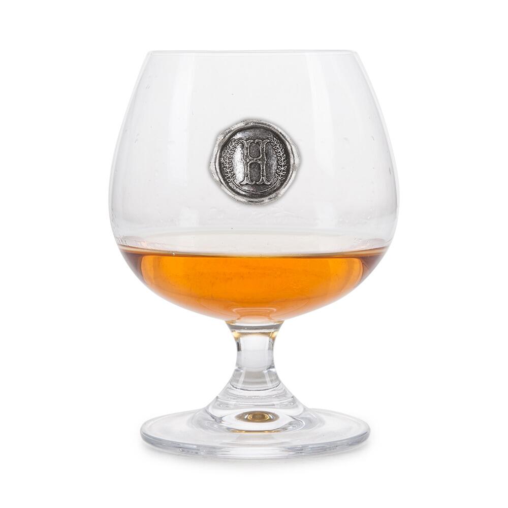 Brandy Glass with a Pewter H Monogram badge on the front