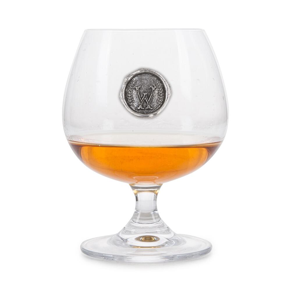 Brandy Glass with a Pewter W Monogram badge on the front