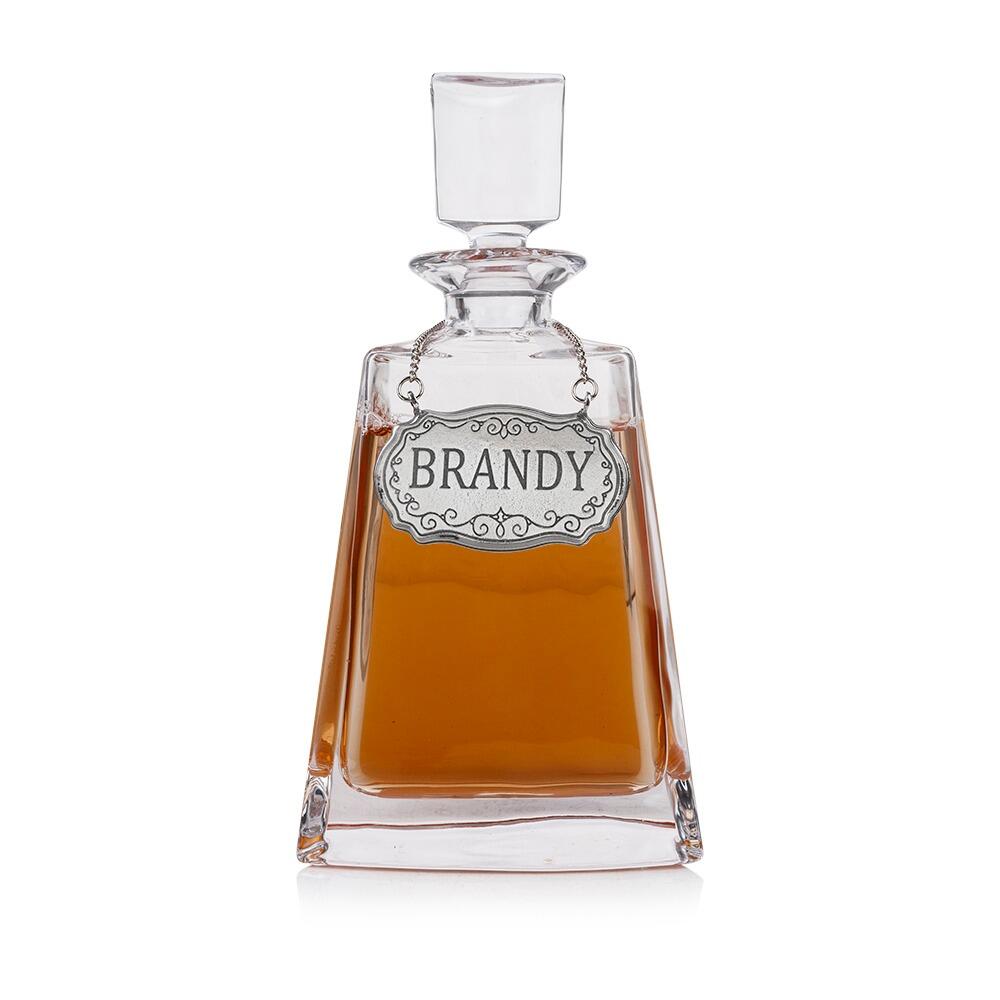 Luxury glass decanter with handmade pewter label, customizable for bourbon, brandy, or gin by The Gifting Corner