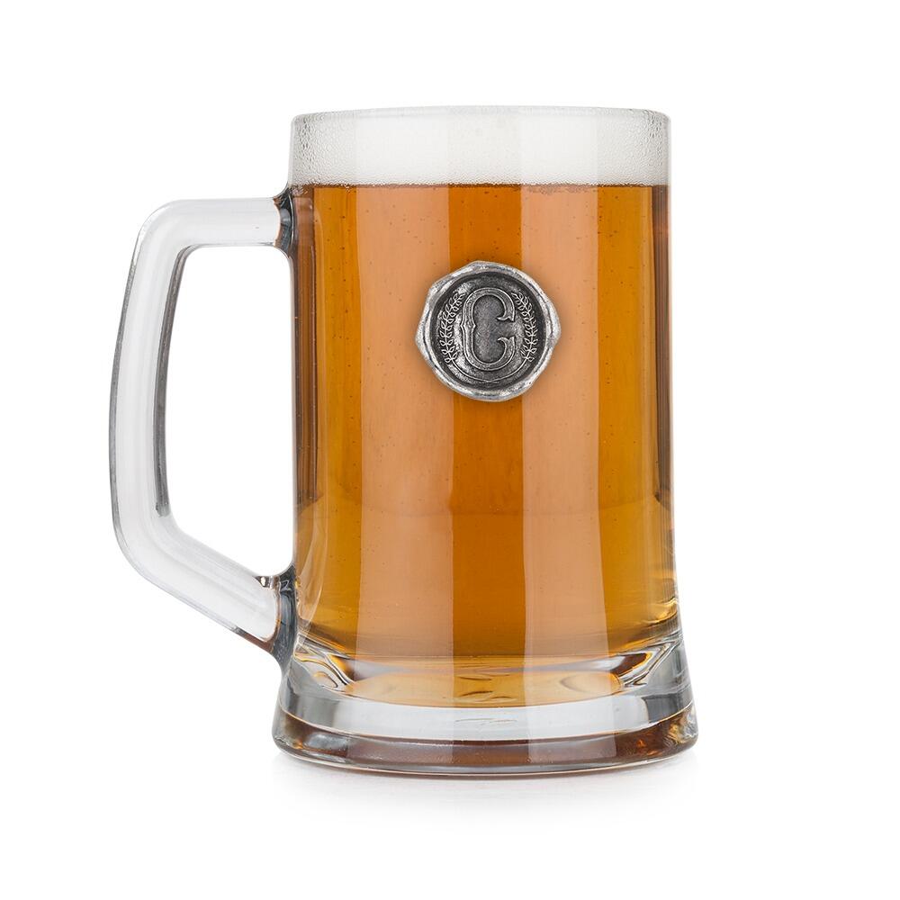 Personalised Pint Glass Tankard with Pewter Initial Monogram Seal