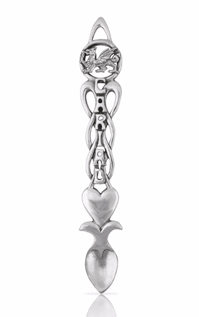 Decorative 6-inch wooden Cariad lovespoon by My Store, featuring intricate carvings, perfect for anniversaries.