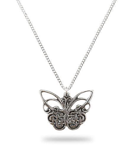Celtic butterfly pendant in British pewter, showcasing intricate designs and affordable elegance by My Store.