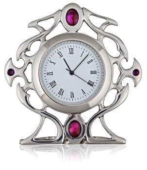 Celtic Gothic clock with abalone accents, British made by My Store, featuring intricate design and bedside style.