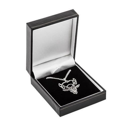 Handmade Celtic Highland stag pendant in silver, featuring intricate detailing, by My Store.