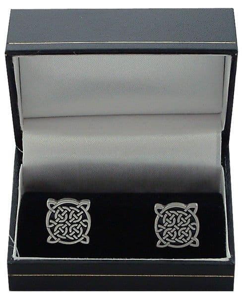 Antique silver Celtic knot cufflinks by My Store, featuring intricate designs and a classic British style.