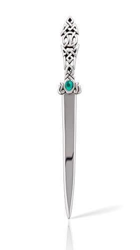 Celtic knot design letter opener with stone detail, British made by My Store, elegant desk accessory.