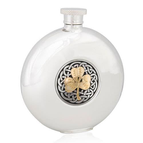 Two-tone round flask featuring Celtic knotwork design in British pewter by My Store