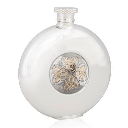 Celtic two-tone round flask in British pewter with intricate knotwork design by My Store