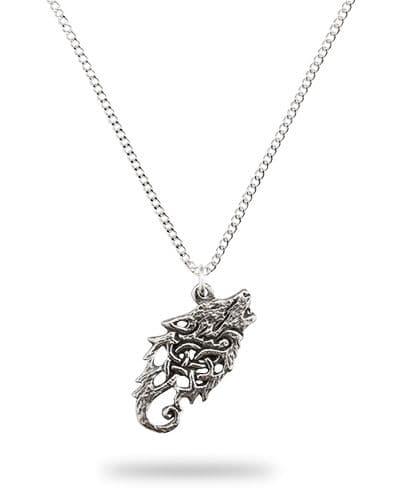 Celtic wolf pendant in British pewter with intricate artisan design