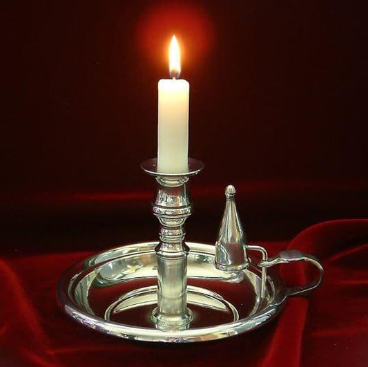 Brass chamber candlestick for ambient lighting in classic dining room decor