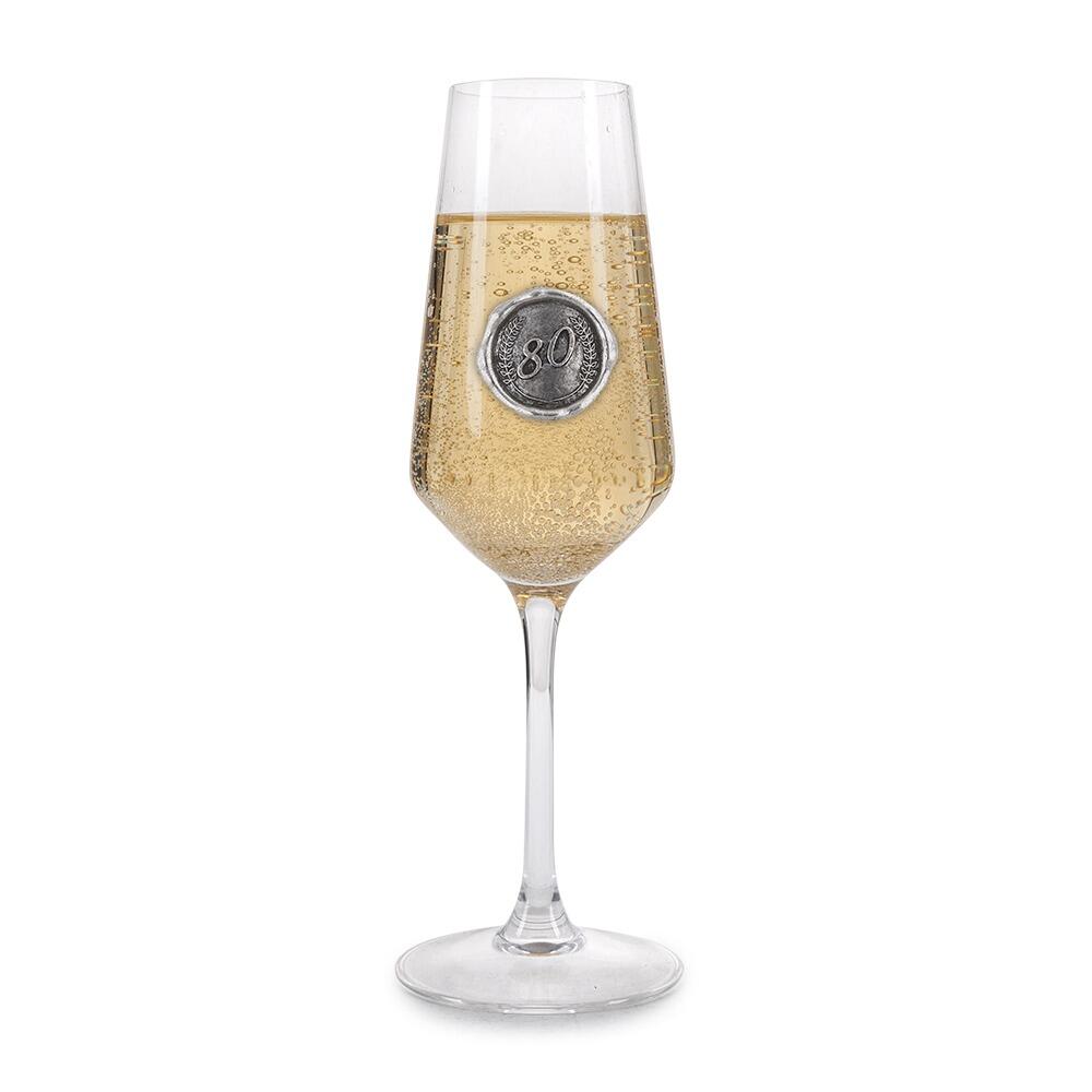 Personalised Champagne Glass With Pewter Birthday Number Monogram Seal