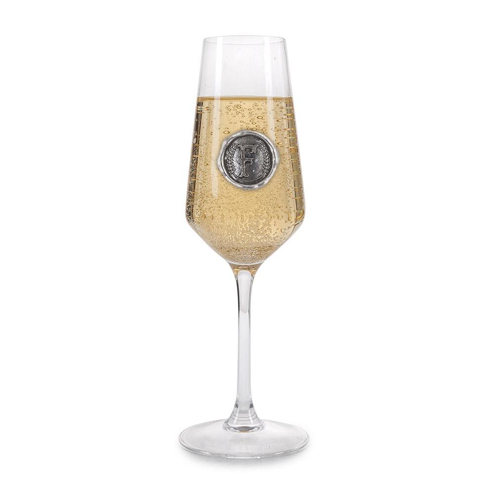 Personalised Champagne Glass With Pewter Initial Monogram Seal