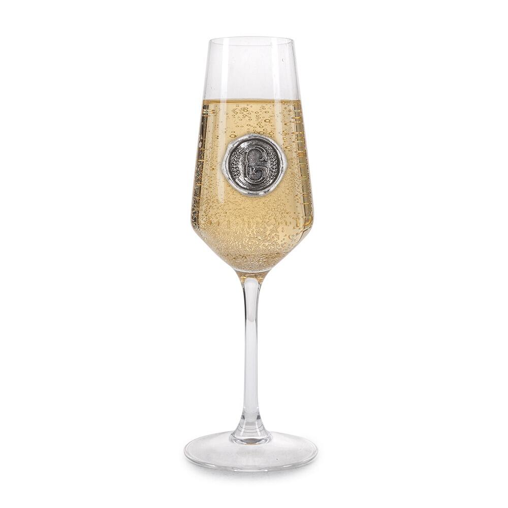 Personalised Champagne Glass With Pewter Initial Monogram Seal