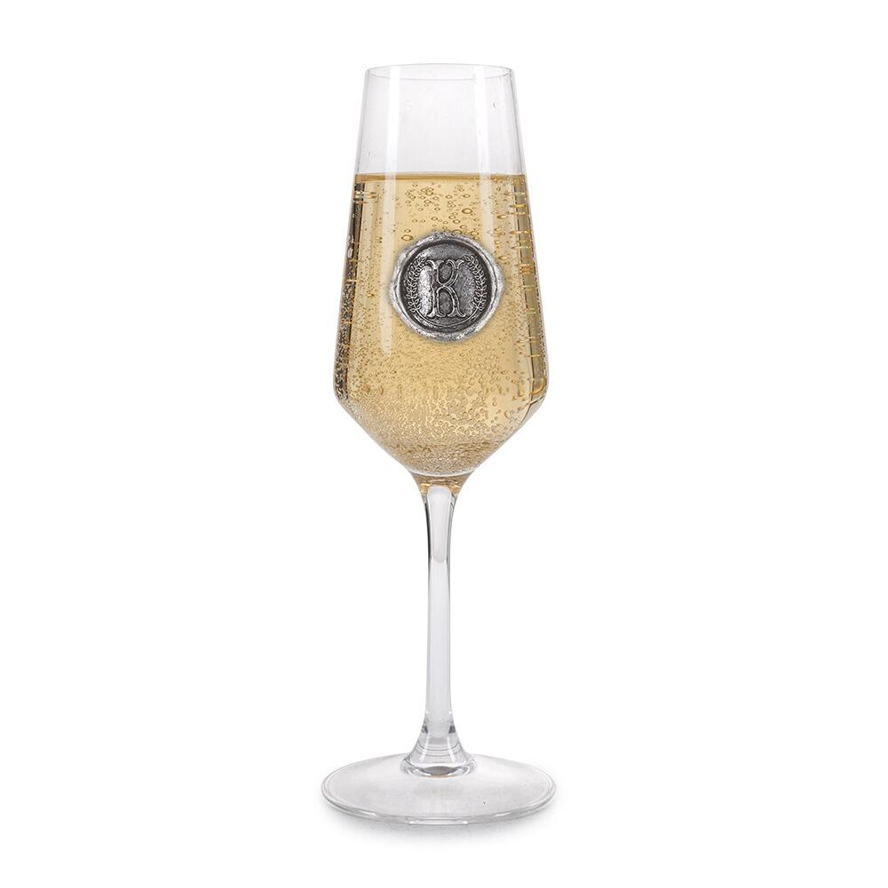 Personalised Champagne Glass With Pewter Initial Monogram Seal