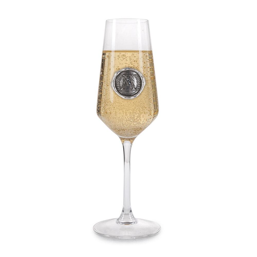Personalised Champagne Glass With Pewter Initial Monogram Seal