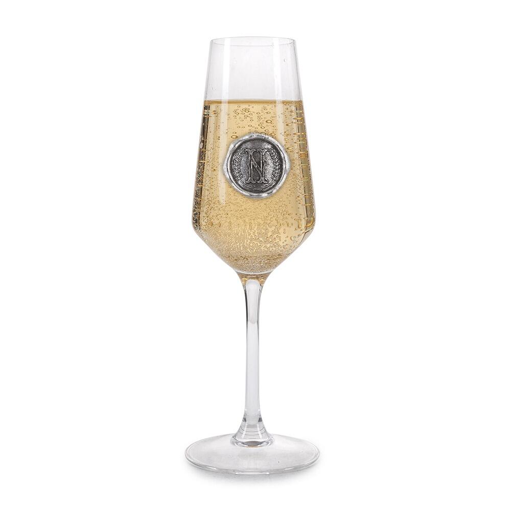 Personalised Champagne Glass With Pewter Initial Monogram Seal