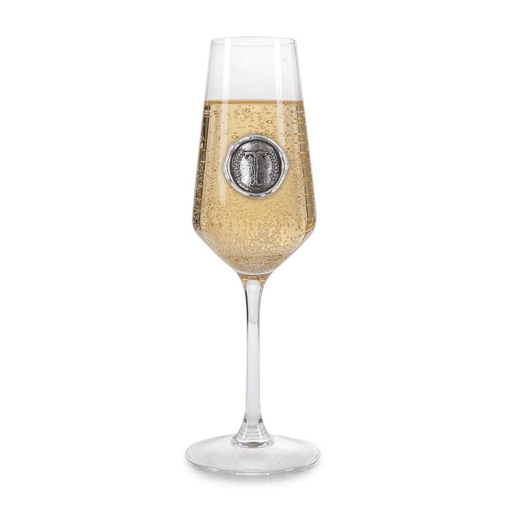 Personalised Champagne Glass With Pewter Initial Monogram Seal