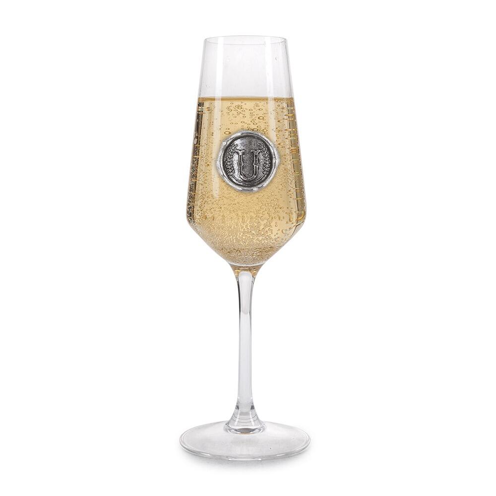 Personalised Champagne Glass With Pewter Initial Monogram Seal