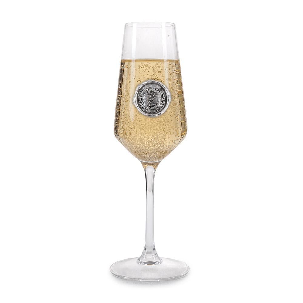 Personalised Champagne Glass With Pewter Initial Monogram Seal