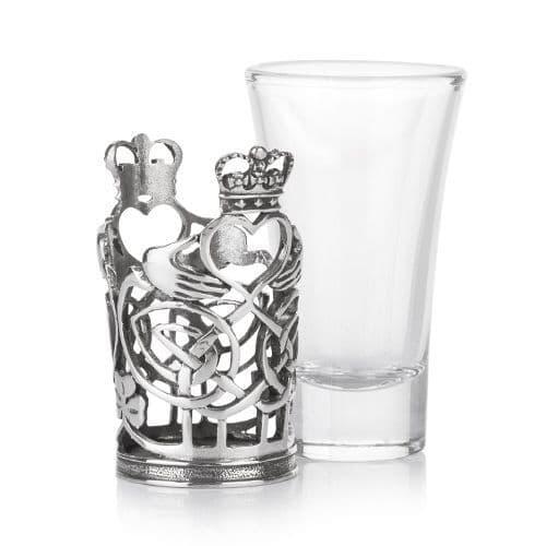 Wooden Claddagh shot glass holder with Celtic design, perfect for entertaining by My Store