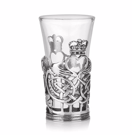 Wooden Claddagh shot glass holder with Celtic design, perfect for barware and entertaining by My Store