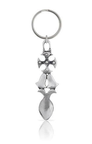 Handcrafted My Store cross and bells lovespoon keyring, 3 1/2 inches, perfect for cultural gifts and affordable keepsakes.