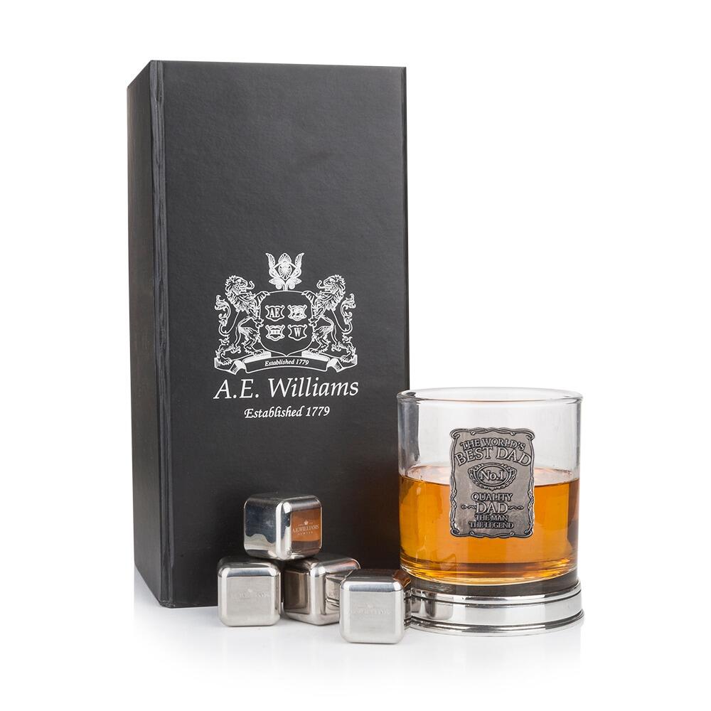 A Gift Box showing the Worlds Best Dad Tumbler and Whisky Stones