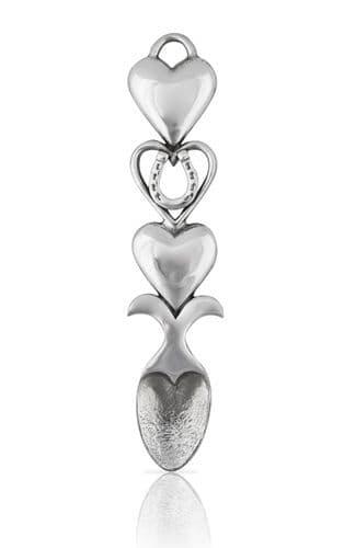 9-inch silver spoons featuring double heart and horseshoe design by My Store, ideal for anniversaries and engagements.