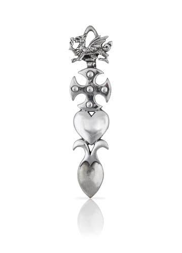 3 1/2-inch silver lovespoon featuring a dragon, cross, and heart design by My Store