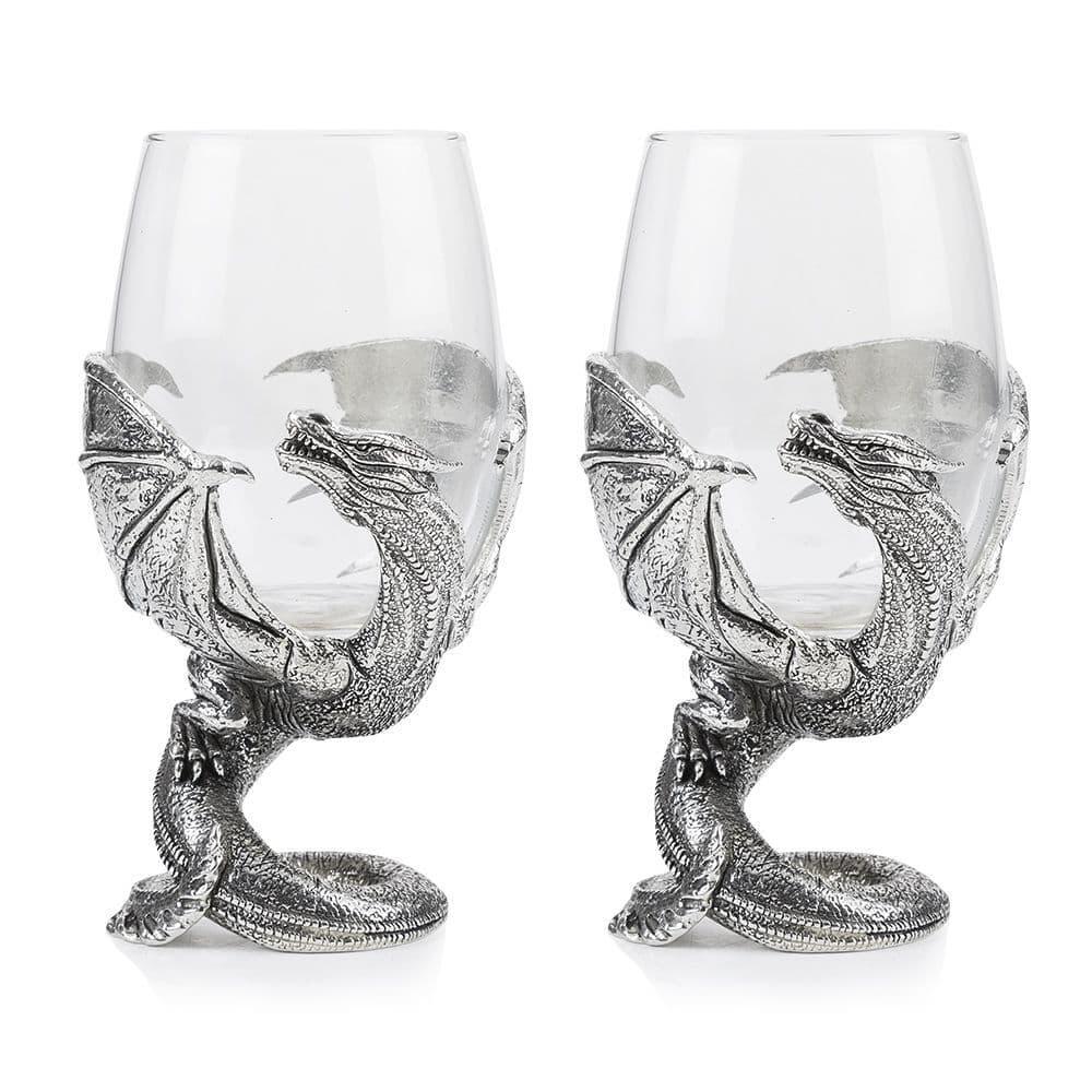 Intricately designed dragon wine glasses in clear glass, perfect for couples and entertaining, by My Store.