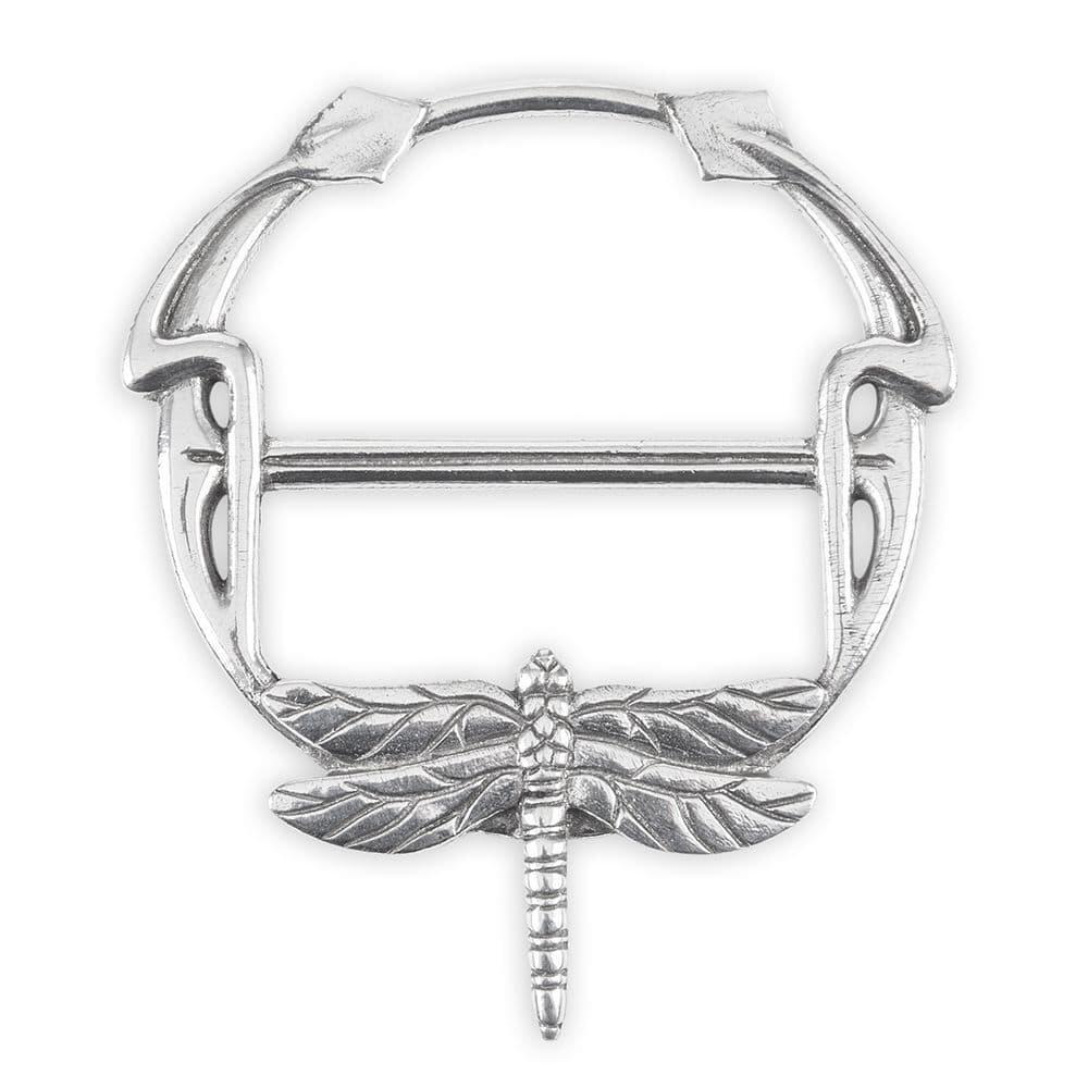 Artisan British pewter scarf ring featuring a detailed dragonfly design