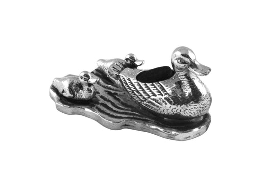 Artisan British pewter pin cushion featuring a duck with ducklings design