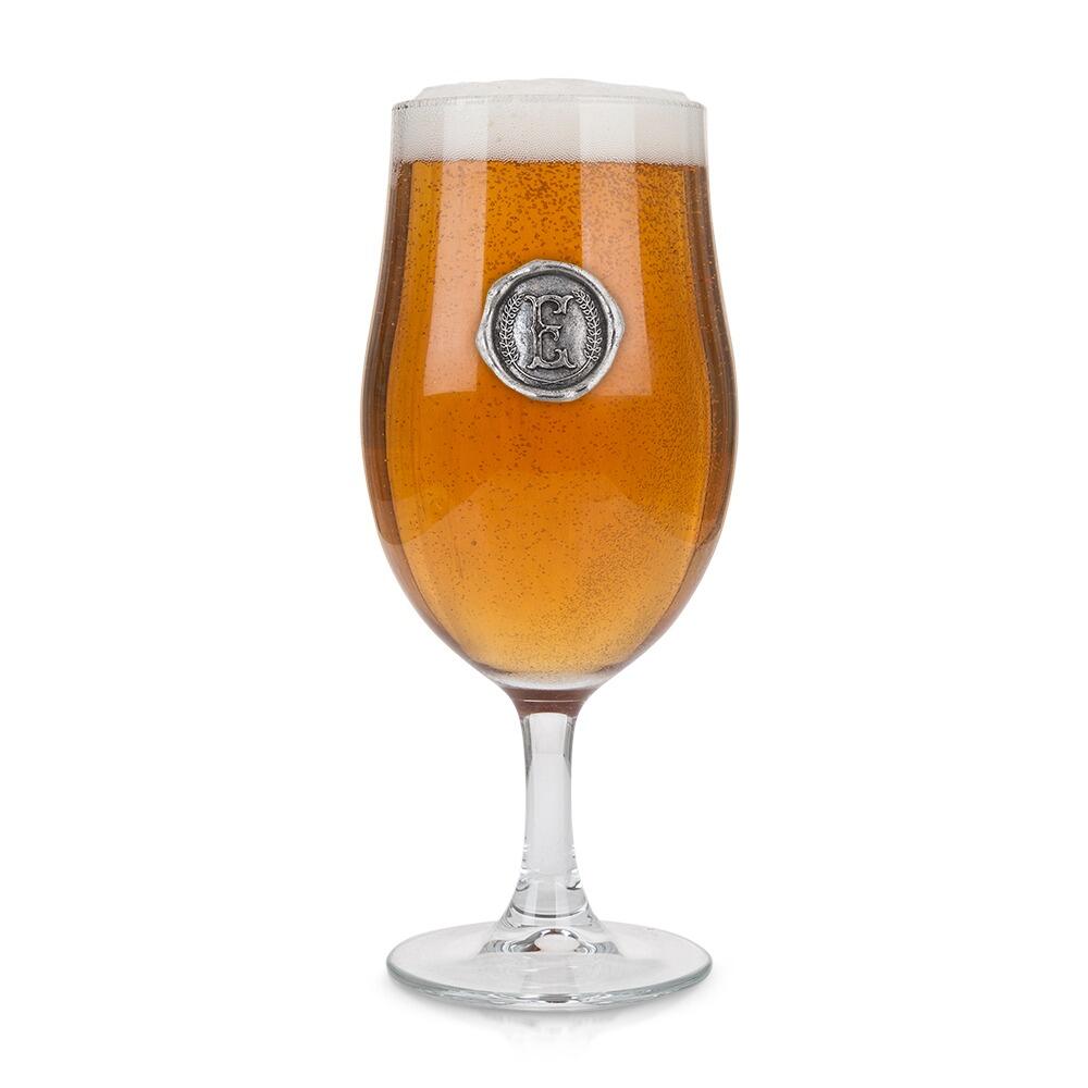 Personalised Stemmed Pint Beer Glass with Pewter Initial Monogram