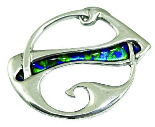 Enamelled swirl brooch in vibrant colors, artisan crafted by My Store, featuring Celtic design elements.