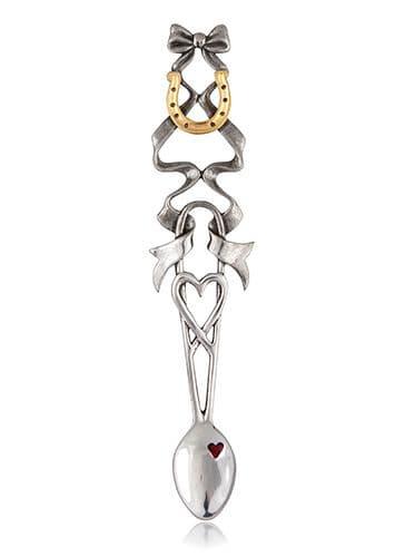 Emailierter roter Herz- und vergoldeter Hufeisen-Lovespoon
